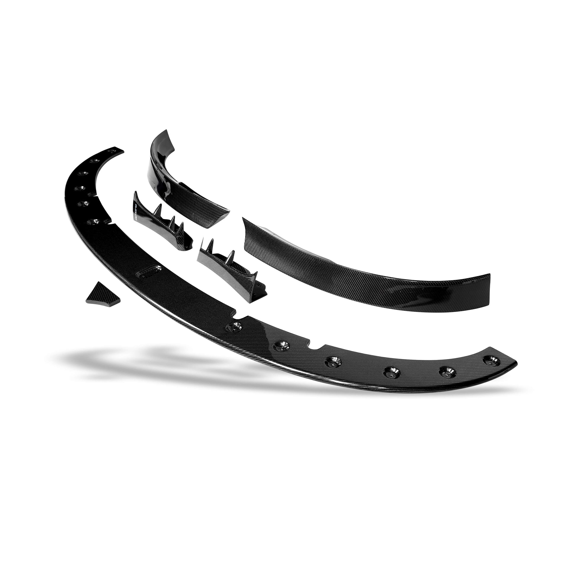 Carbon fiber front lip gloss surface finish close-up