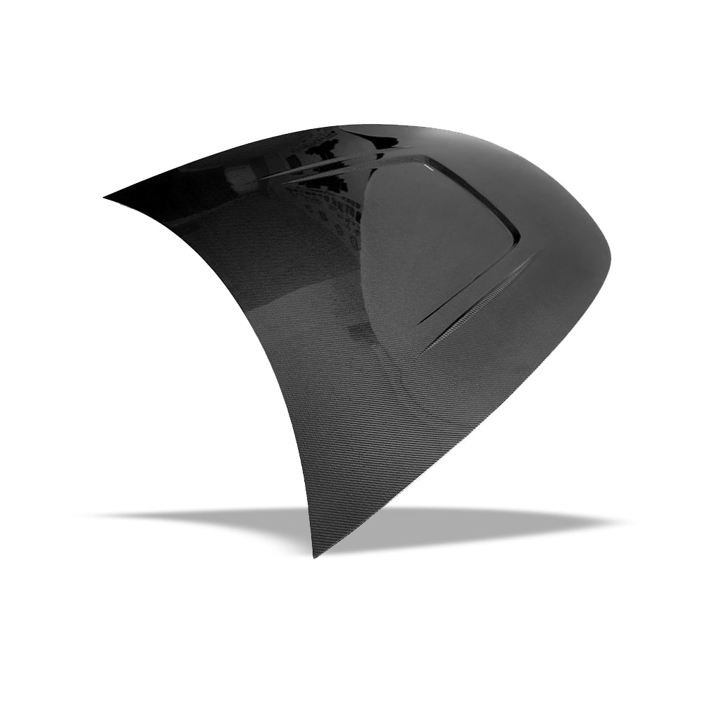 Carbon fiber hood shutline and panel gap detail on Model Y