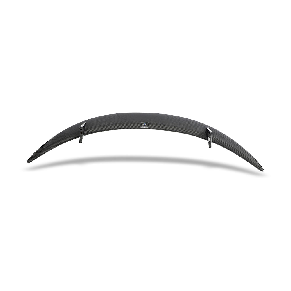 Side view of the carbon fiber rear spoiler on Tesla Model Y