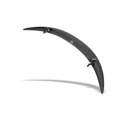 Detail of the gloss carbon weave on the Model Y rear spoiler
