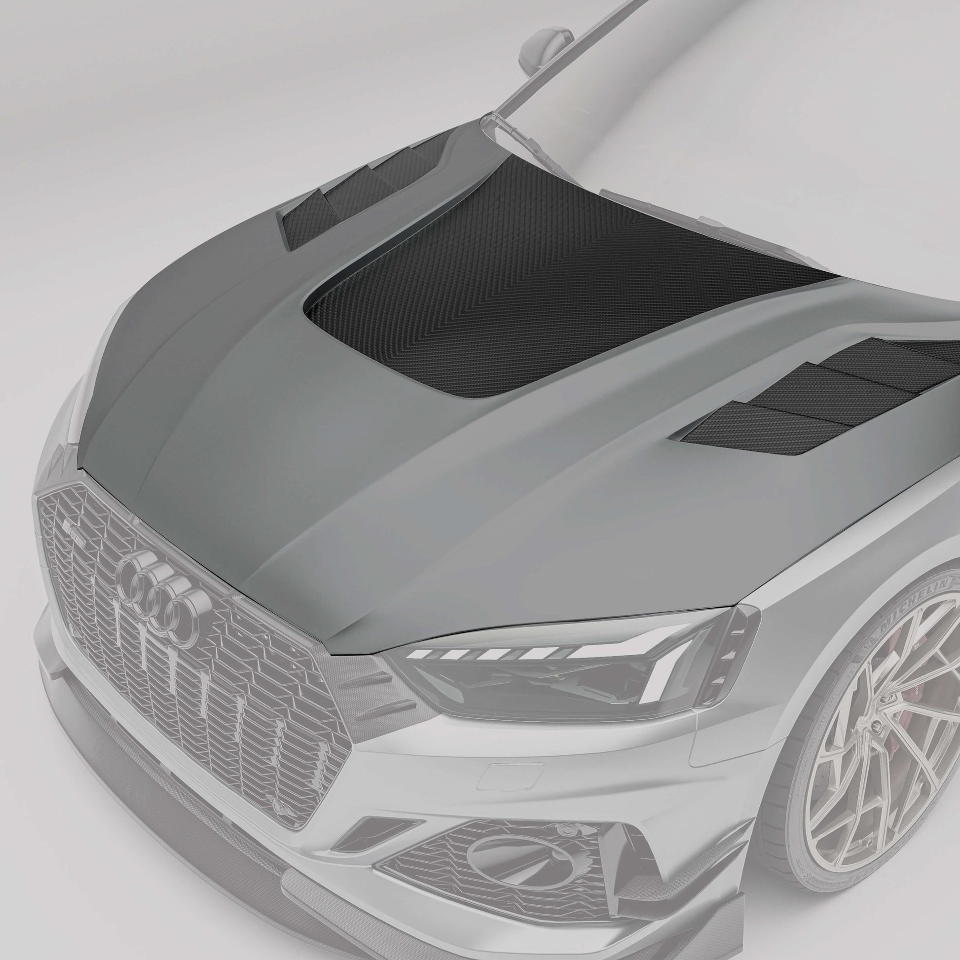 Audi RS5 carbon fiber hood close-up surface detail