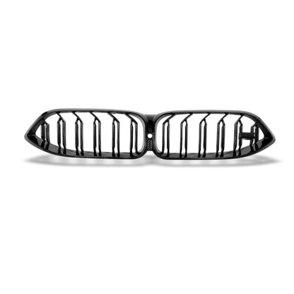 Carbon fiber front grille weave detail on BMW M8