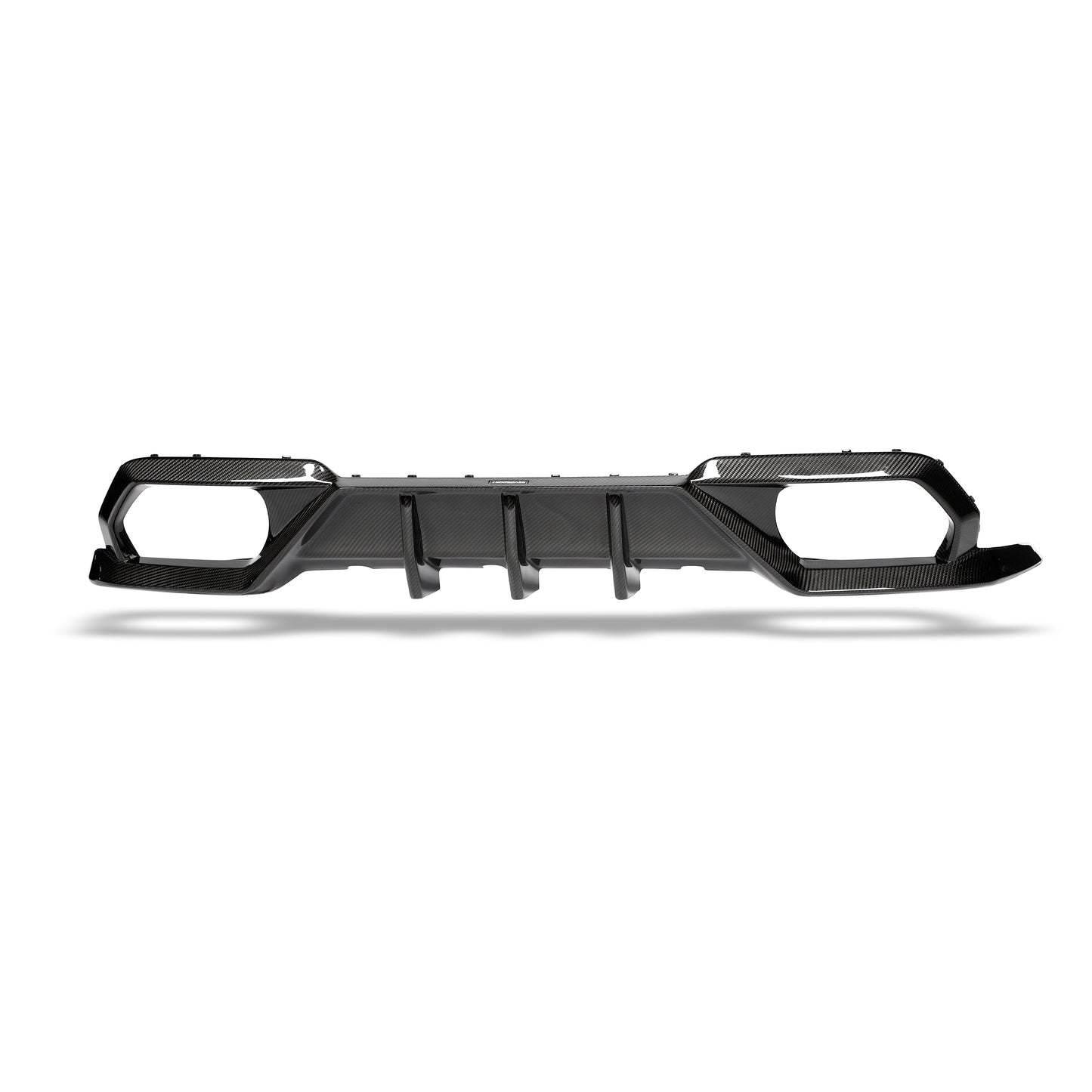 BMW M8 F93 carbon fiber rear diffuser installed rear angle