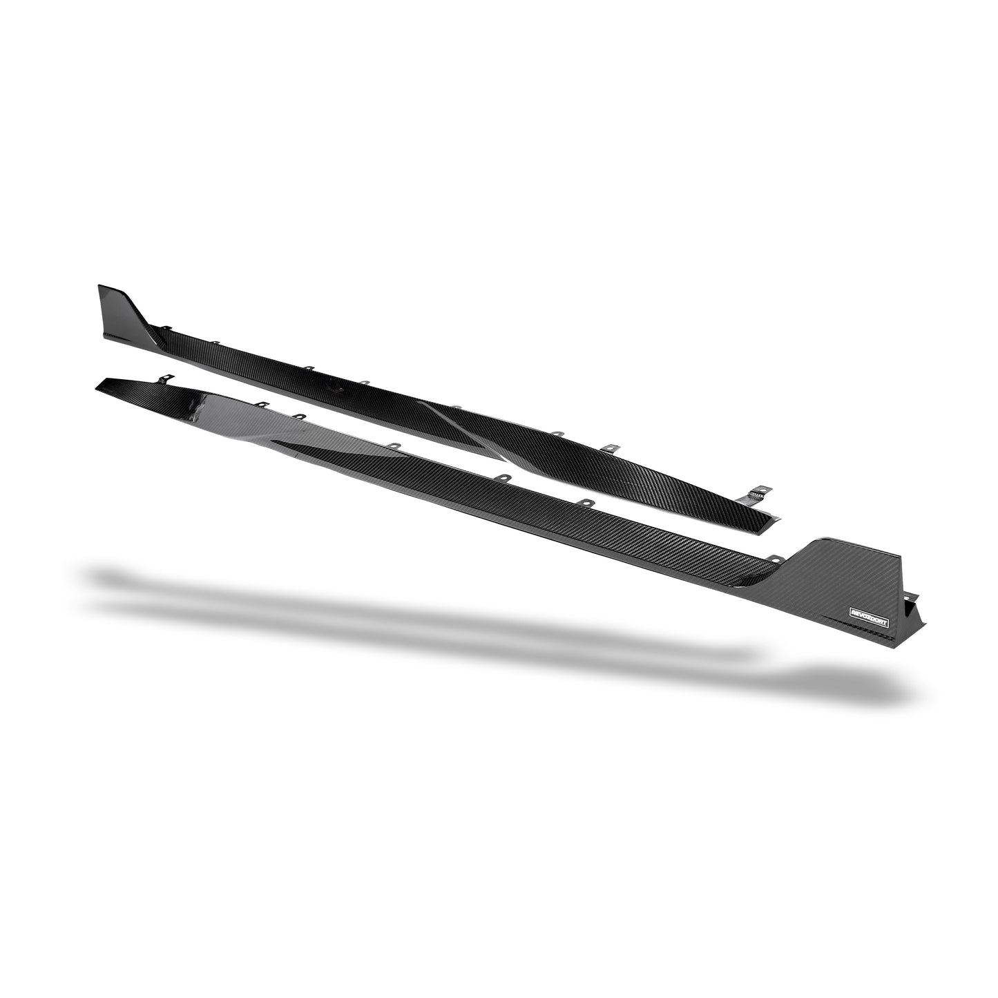 BMW M8 carbon fiber side skirt mounting underside view