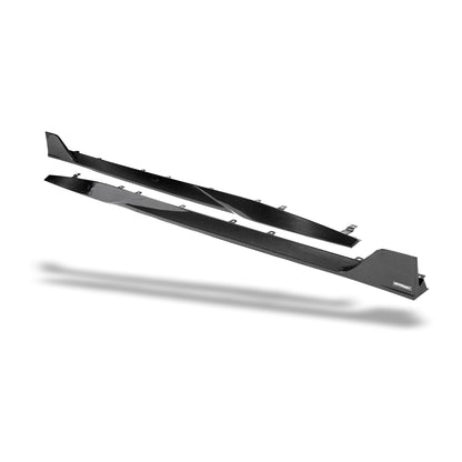 BMW M8 carbon fiber side skirt mounting underside view