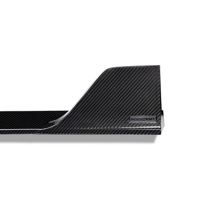 Close-up of carbon fiber side skirt edge and finish