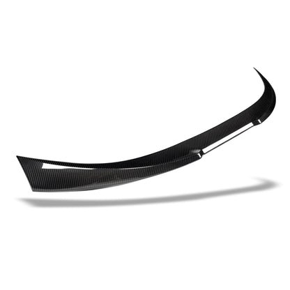 Close-up of carbon fiber spoiler lip edge on BMW M8