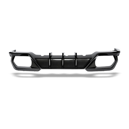 BMW M8 rear diffuser lower edge carbon finish detail