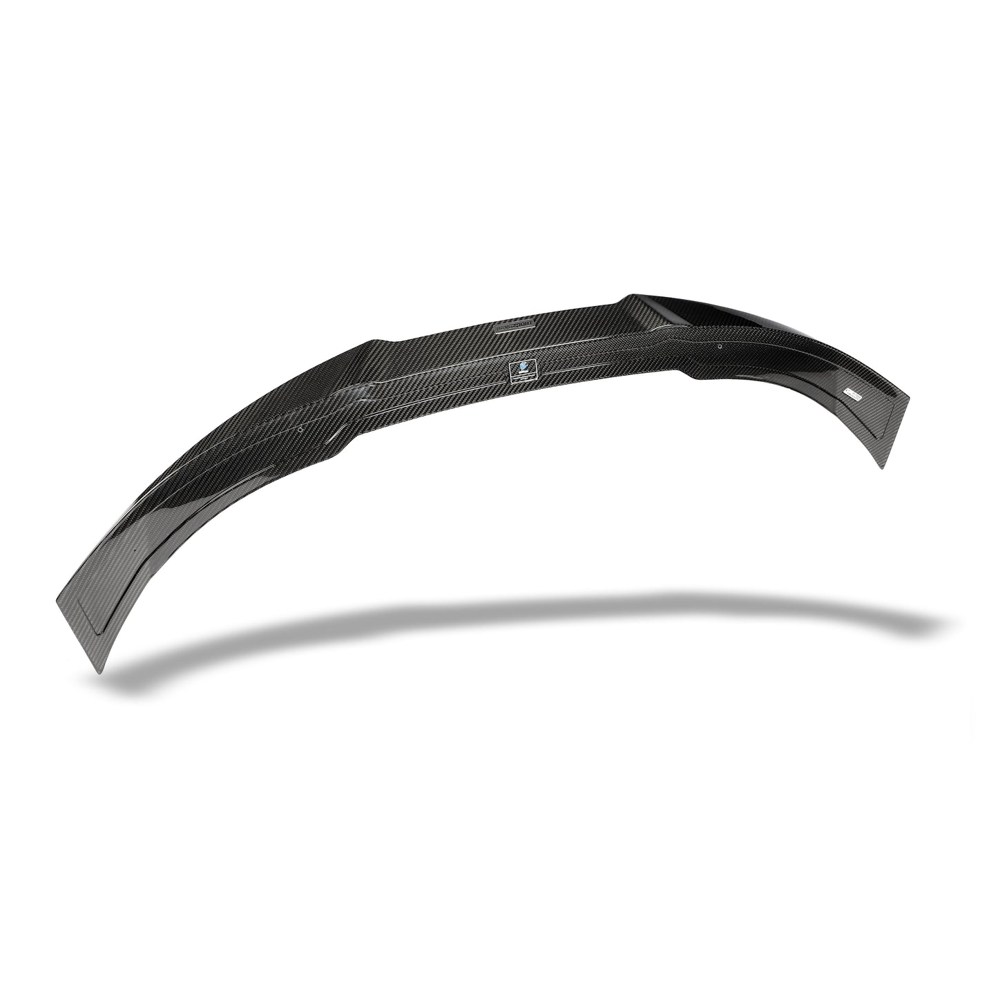 BMW M8 G16 carbon rear spoiler installed rear three quarter view