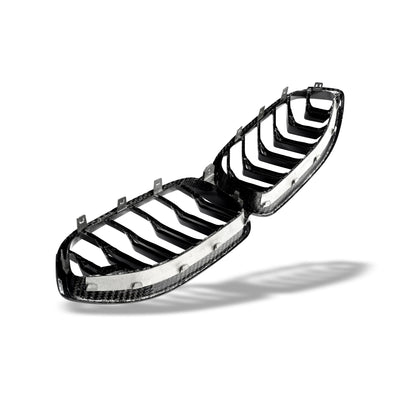 BMW M8 F93 carbon fiber grille mounted on front fascia
