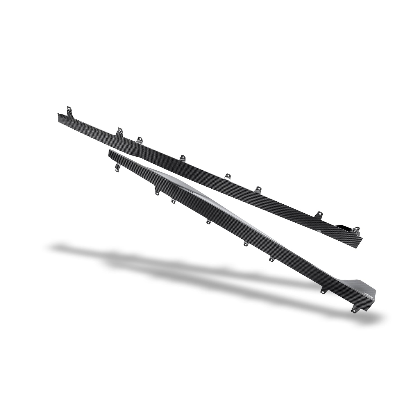 Carbon fiber side skirt rear section on BMW M8 body