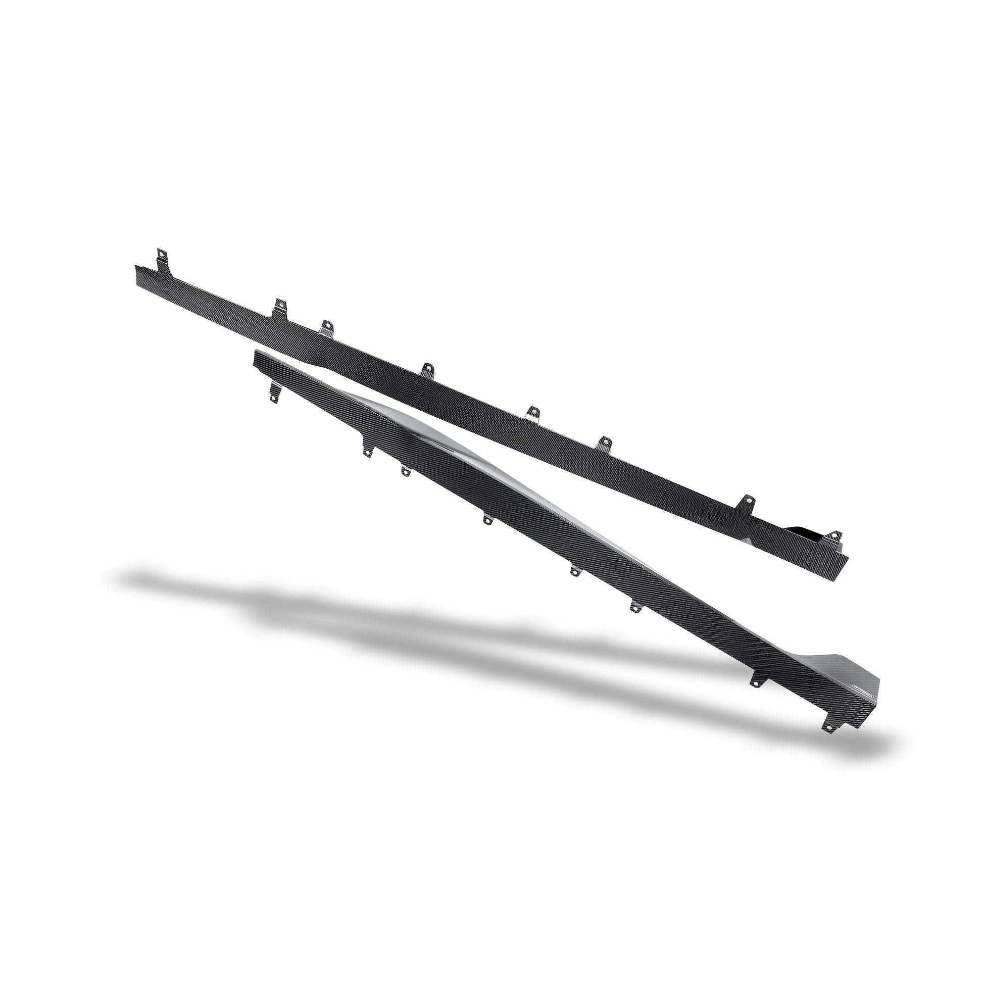 Carbon fiber side skirt rear section on BMW M8 body