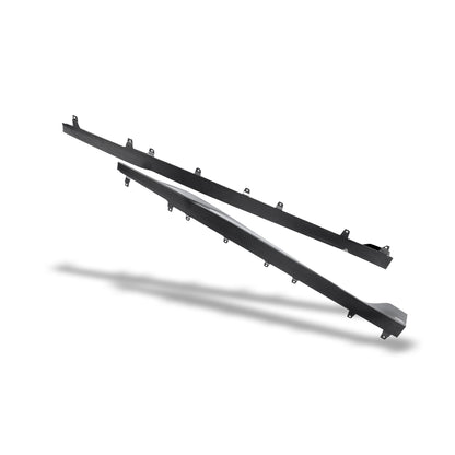 Carbon fiber side skirt rear section on BMW M8 body