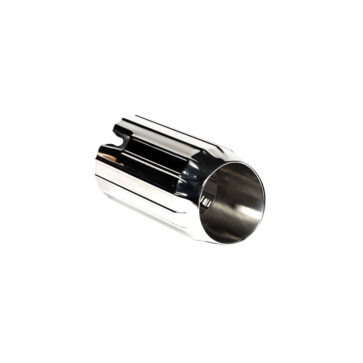 Polished stainless tailpipe mounted on BMW M car rear bumper