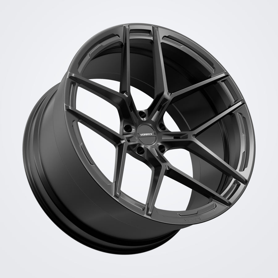 VX-01 forged wheel in black, three-quarter view