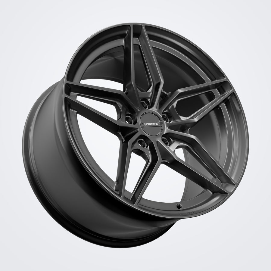 VX-02 forged wheel in black, three-quarter view