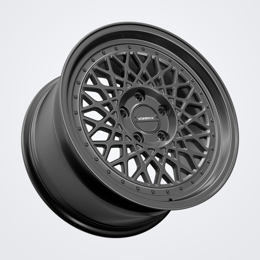 VX-07 forged wheel in black, three-quarter view