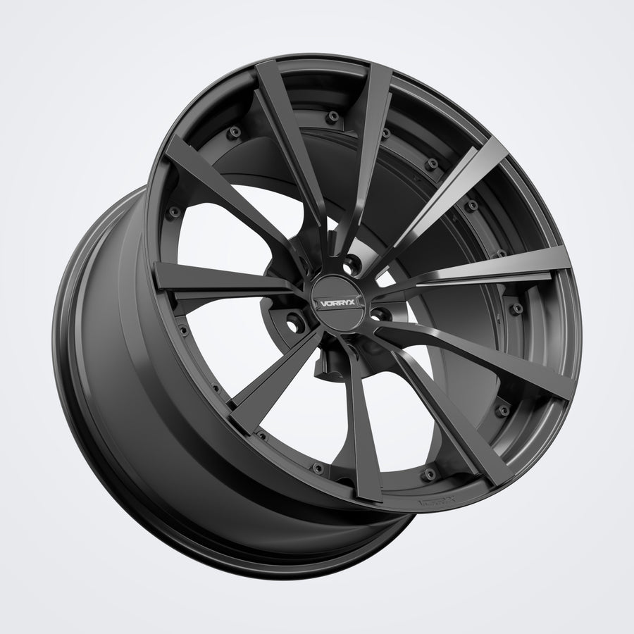 VX-09 forged wheel in black, three-quarter view