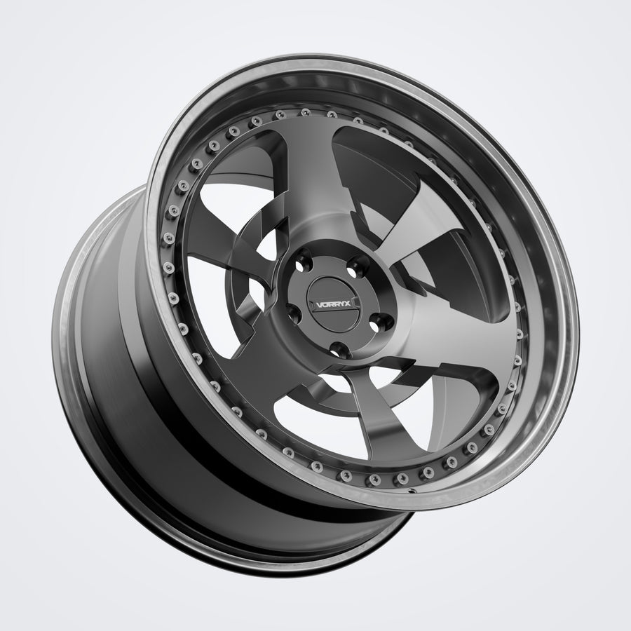 VX-12 forged wheel in black, three-quarter view