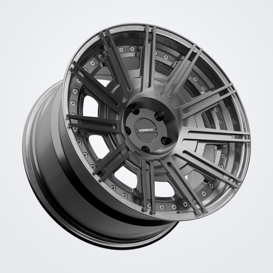 VX-24 forged wheel in black, three-quarter view