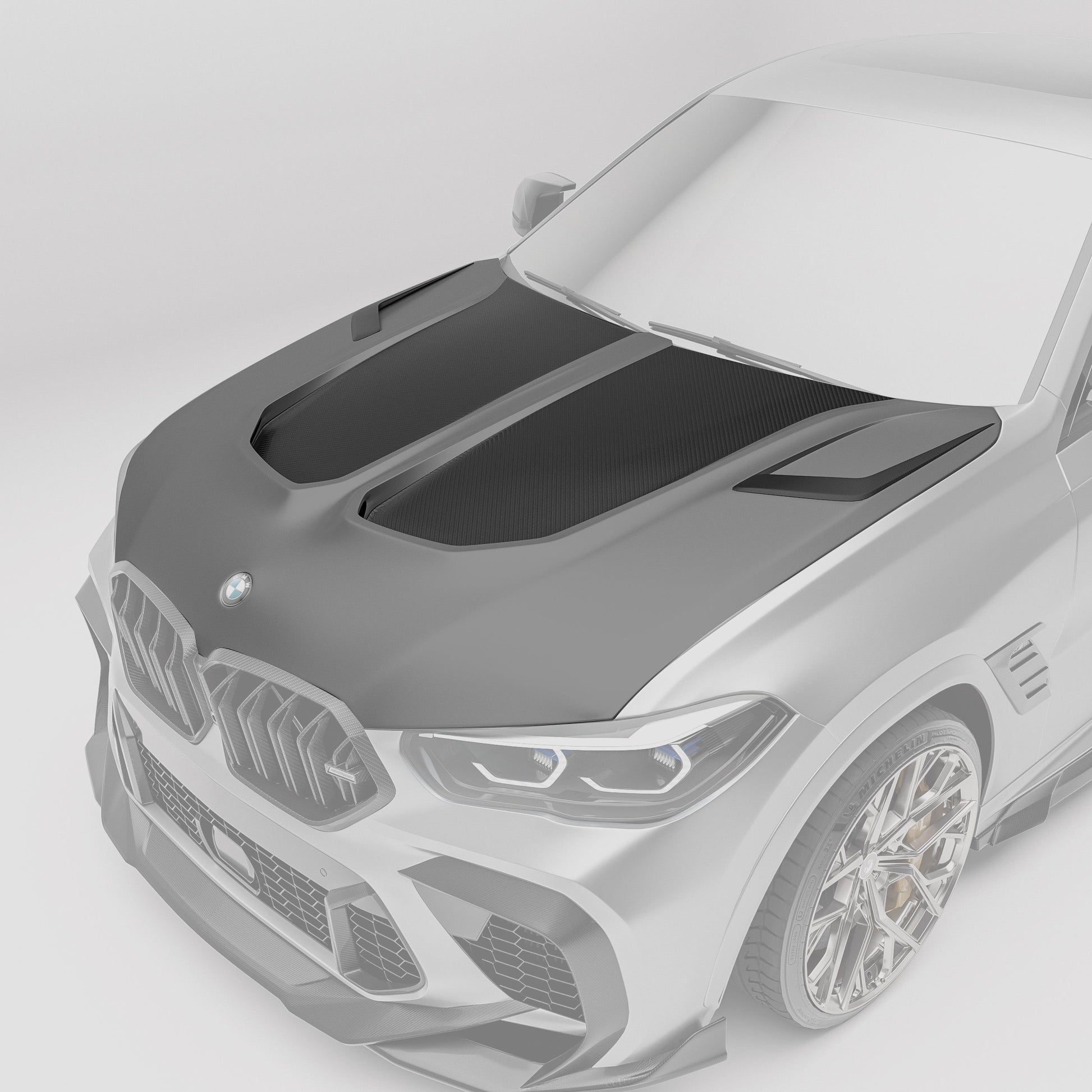 Carbon fiber hood for X6M F96 shown from a second angle